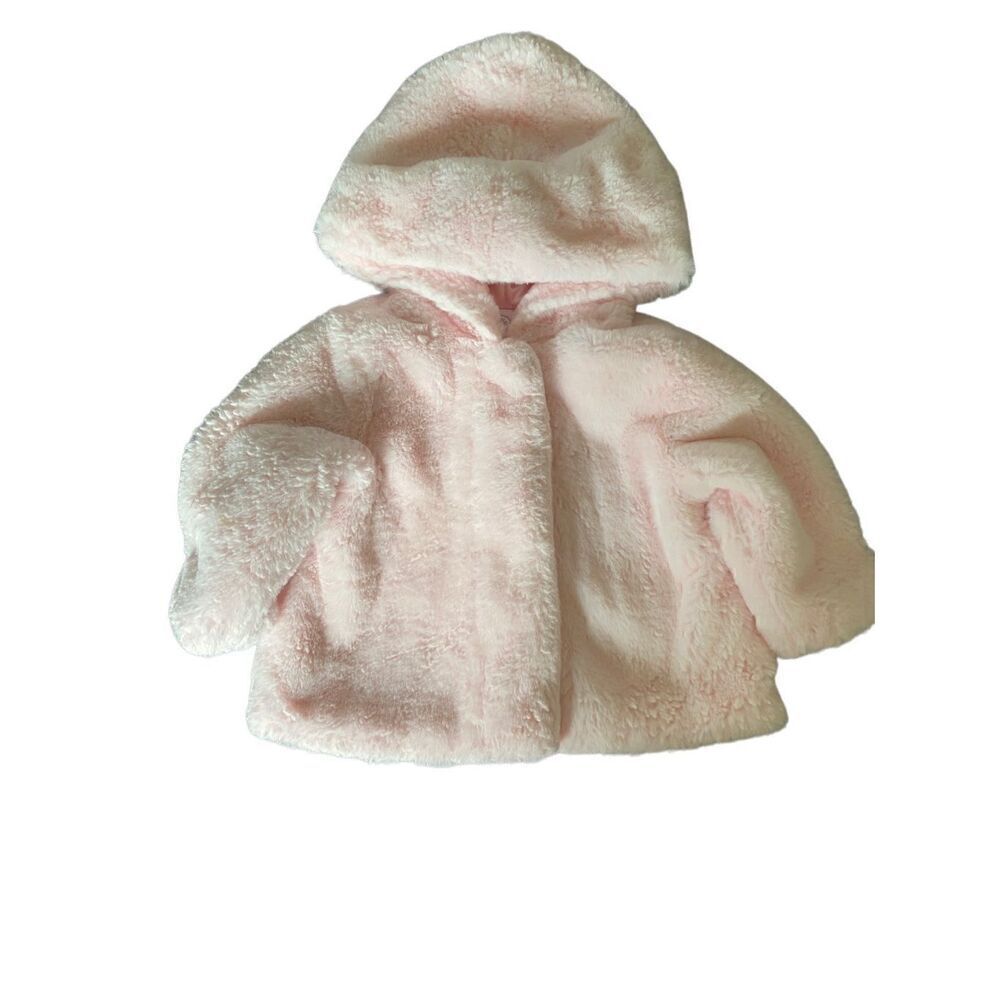 Little me infant girls, pink faux fur lined coat S/9M 